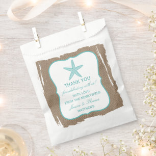 Turquoise Starfish Burlap Beach Wedding Collection Favour Bag