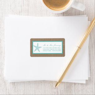 Turquoise Starfish Burlap Beach Wedding Collection Label