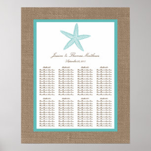 Turquoise Starfish Burlap Beach Wedding Collection Poster