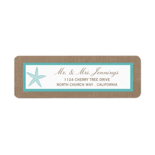 Turquoise Starfish Burlap Beach Wedding Collection Return Address Label