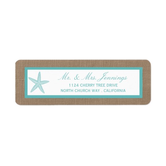 Turquoise Starfish Burlap Beach Wedding Collection Return Address Label