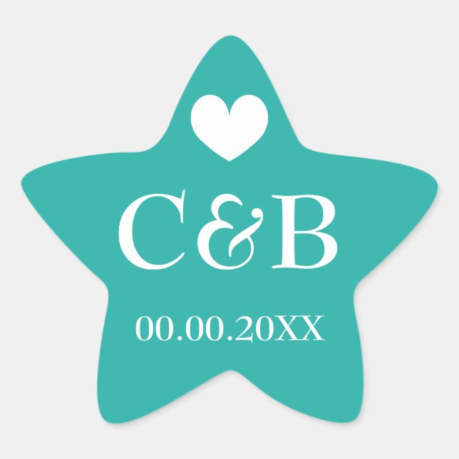 Turquoise starfish monogram wedding favour sticker (Front)