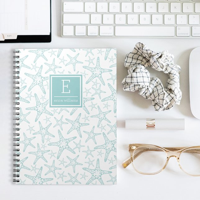 Turquoise Starfish Pattern Personalized Notebook (Creator Uploaded)