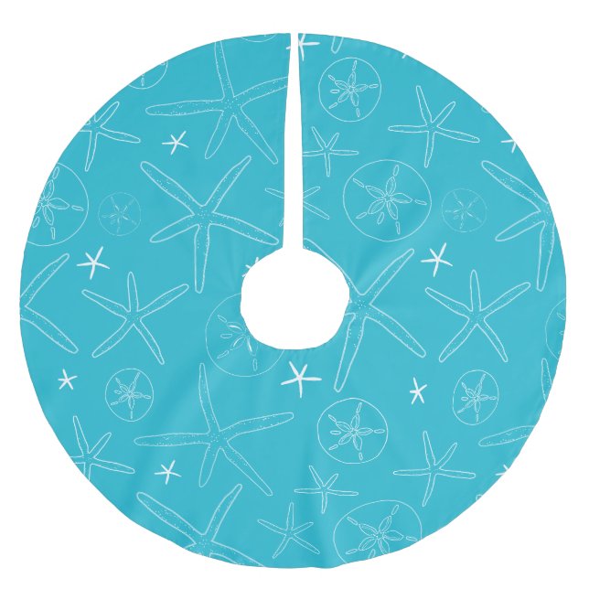 Turquoise Starfish & Sand Dollar Tree Skirt (Front)
