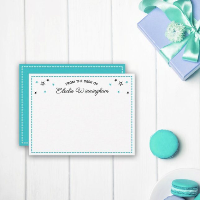 Turquoise Stars From The Desk Of Name In Script Card (Creator Uploaded)