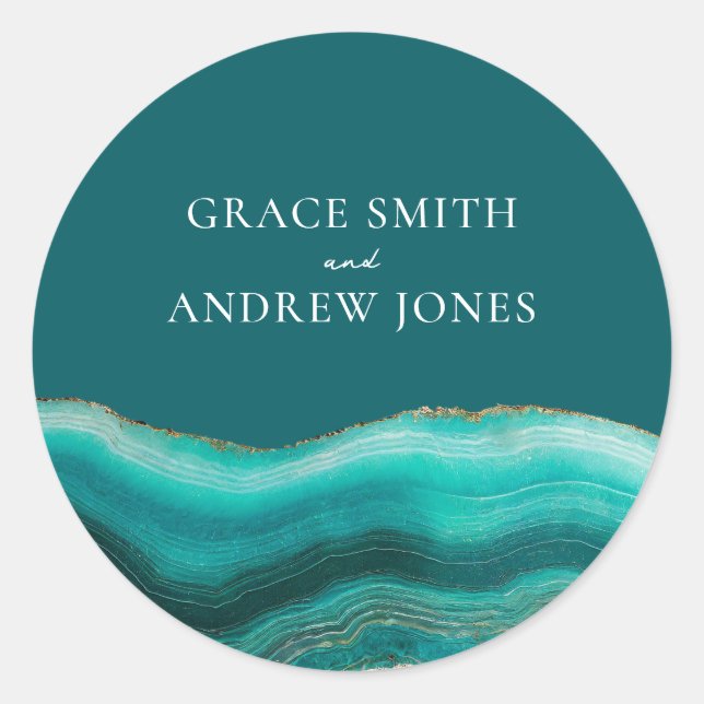 Turquoise Stone Agate Marble Wedding Classic Round Sticker (Front)