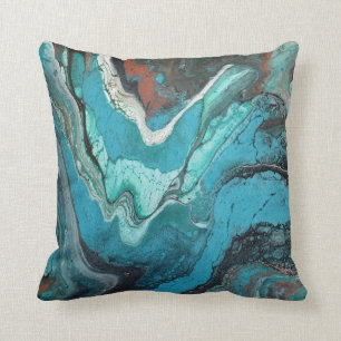 Turquoise Stone Copper Rock Marble Swirls Liquid Throw Pillow