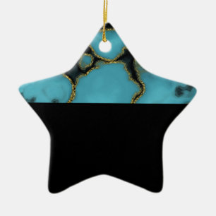 Turquoise Stone Gold and Black Ceramic Ornament