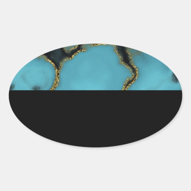 Turquoise Stone Gold and Black Oval Sticker (Front)