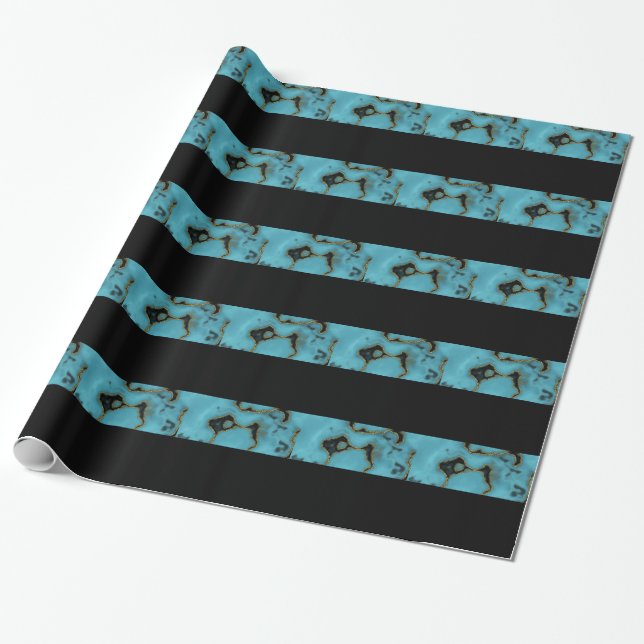 Turquoise Stone Gold and Black Wrapping Paper (Unrolled)