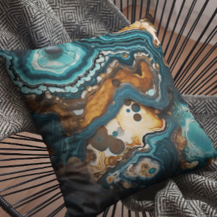 Turquoise Stone Look Geode Marble Throw Pillow