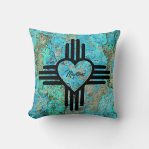 Turquoise Stone with Zia Heart Home Custom Name Throw Pillow