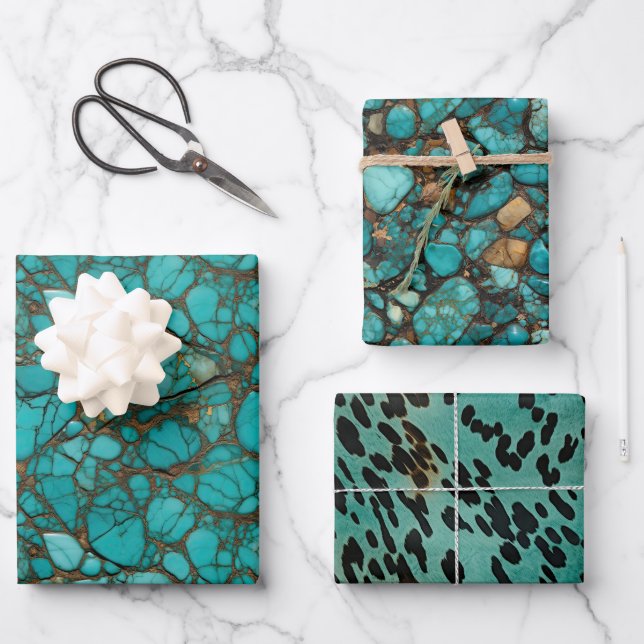 Turquoise Stones Wrapping Paper Sheet (Front)