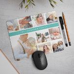 Turquoise Stripe Photo Collage Mouse Pad<br><div class="desc">Chic photo collage mousepad displays nine favourite photos in a square format,  with your family name,  business name or choice of personalization displayed on a thin band of vibrant turquoise aqua.</div>