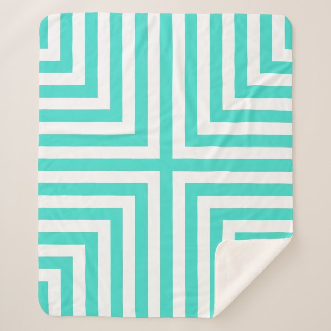 Turquoise Striped Corner Nested Box Repeat Pattern Sherpa Blanket (Front)