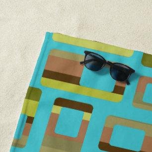 Turquoise Striped Rectangles Beach Towel