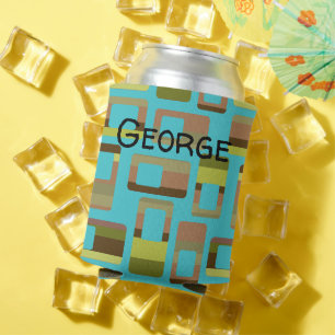 Turquoise Striped Rectangles Can Cooler