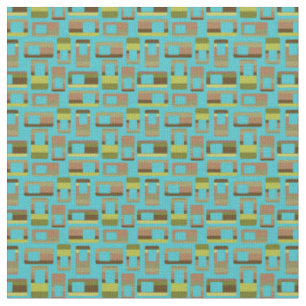 Turquoise Striped Rectangles Fabric