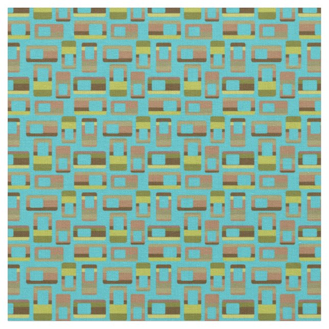 Turquoise Striped Rectangles  Fabric (Close Up)