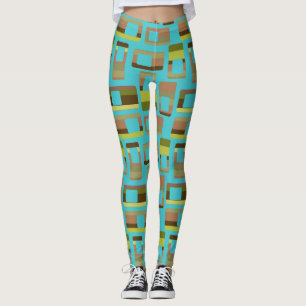 Turquoise Striped Rectangles  Leggings