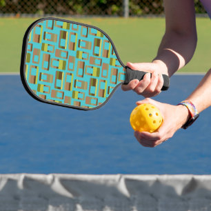 Turquoise Striped Rectangles Pickleball Paddle