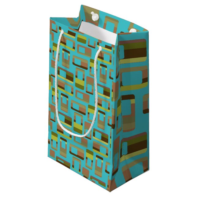 Turquoise Striped Rectangles  Small Gift Bag (Front Angled)