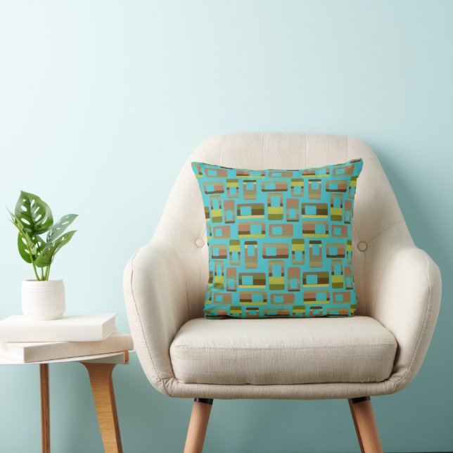Turquoise Striped Rectangles  Throw Pillow (Chair)