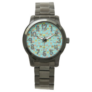 Turquoise Striped Rectangles Watch