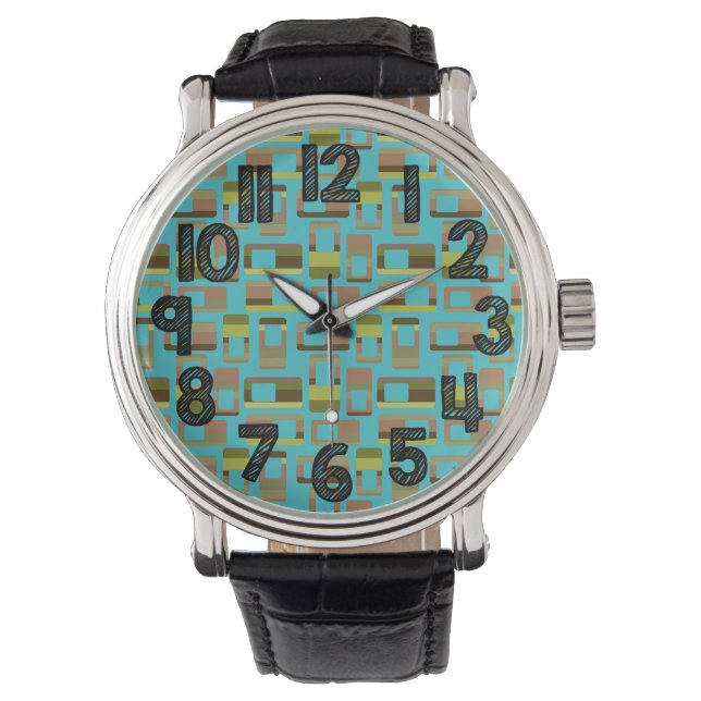 Turquoise Striped Rectangles  Watch (Front)