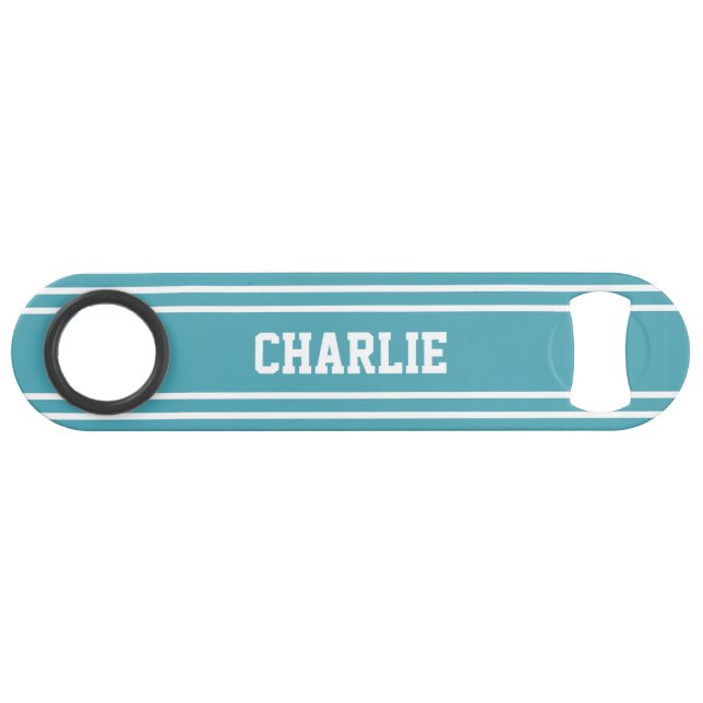 Turquoise Stripes custom monogram bottle opener Bar Key (Front (Horizontal))