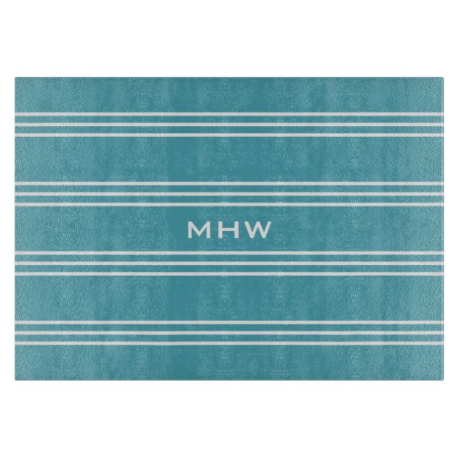 Turquoise Stripes custom monogram cutting boards (Front)