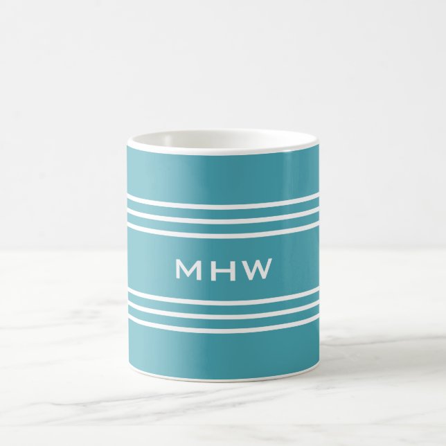 Turquoise Stripes custom monogram mugs (Center)