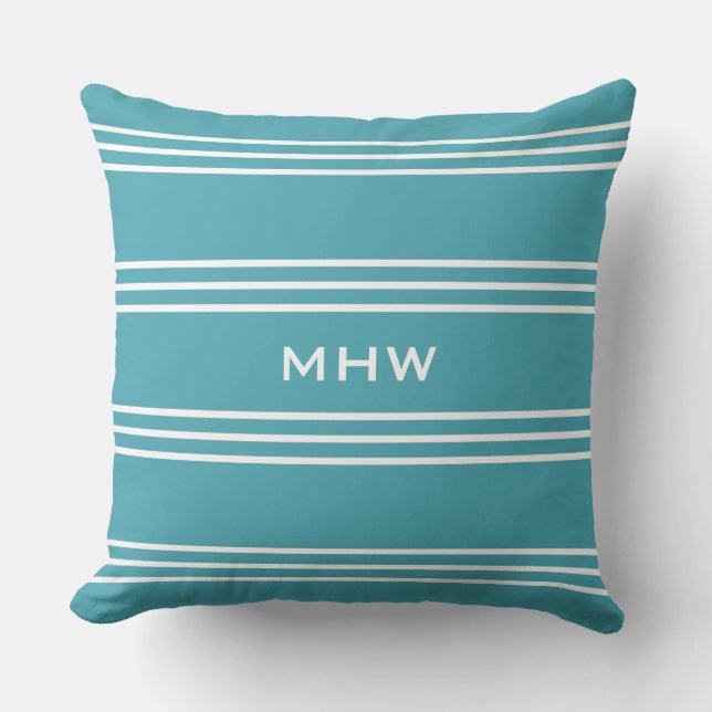 Turquoise Stripes custom monogram throw pillows (Front)