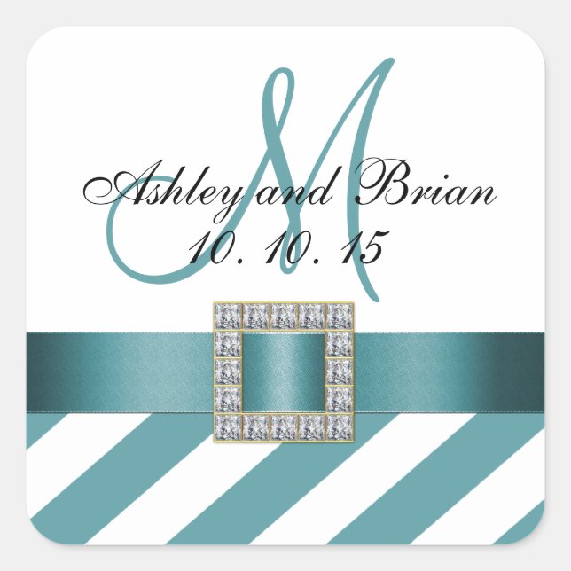 Turquoise Stripes Initial Wedding Favour Label (Front)