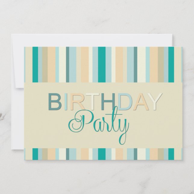 Turquoise Stripes Invitation de fête d'anniversair (Devant)
