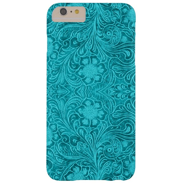 Turquoise Suede Leather Look Floral Design Case-Mate iPhone Case (Back)
