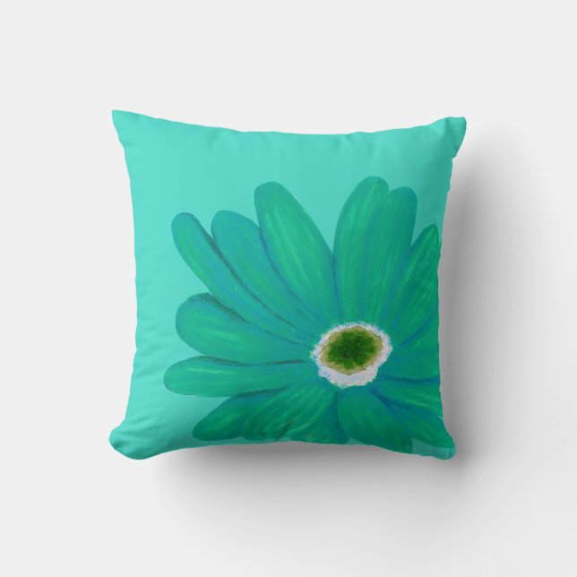 Turquoise Summer Flower Throw Pillow (Front)