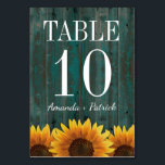 Turquoise Sunflower Wedding Table Number Cards<br><div class="desc">Rustic Distressed Turquoise Wood Sunflower Wedding Table Number Cards - to order,  you need to create a new table number for each one that you need then add to your cart.  Repeat for each number.</div>