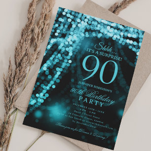 Turquoise   Surprise 90th Birthday Party  Invitation