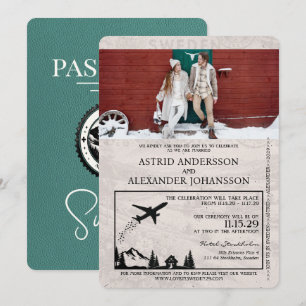 Turquoise Sweden Passport Wedding Invitation