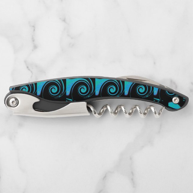 Turquoise Swirl Design Corkscrew (Front)