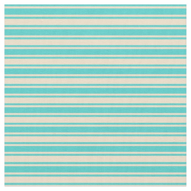 Turquoise & Tan Coloured Lined/Striped Pattern Fabric (Close Up)