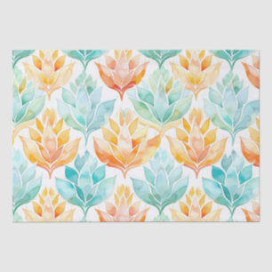 Turquoise Tangerine Abstract Floral Tissue Paper