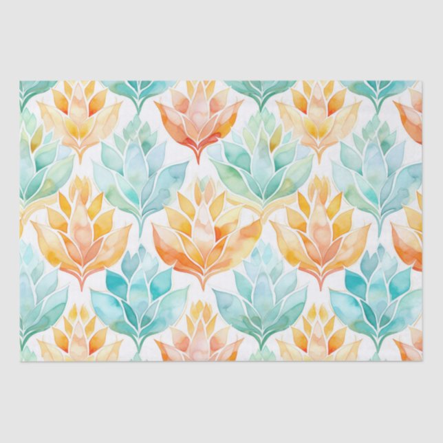 Turquoise Tangerine Abstract Floral Tissue Paper (Front)