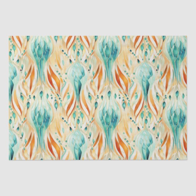 Turquoise Tangerine Abstract Jewel Tissue Paper (Front)