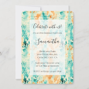 Turquoise Tangerine Animal Abstract Birthday Invitation