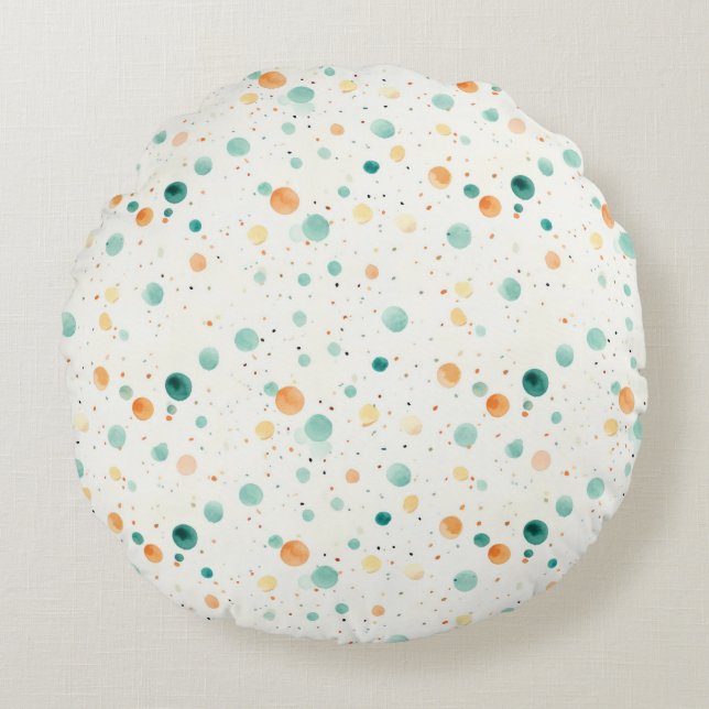 Turquoise Tangerine Dots Round Pillow (Front)