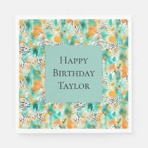 Turquoise Tangerine Zebra Abstract Napkin