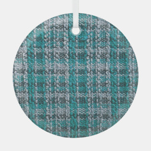 Turquoise tartan fabric, textured background. glass ornament