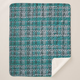 Turquoise tartan fabric, textured background. sherpa blanket